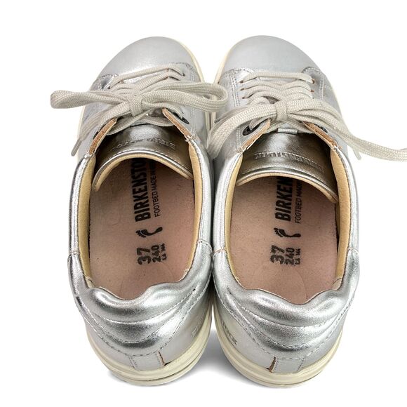 Birkenstock Bend Low Metallic Silver Leather Sneakers Women's Size 6, EUR 37 - Picture 10 of 14